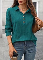 Textured Button Up Long Sleeve Casual Top